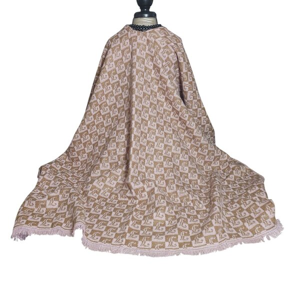Juicy Couture Shawl Wrap Cover Up Beige Pink Logo Monogrammed Fringe Soft Blend - Picture 2 of 16